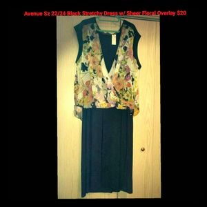 Black Stretchy Dress with Sheer Floral Overlay