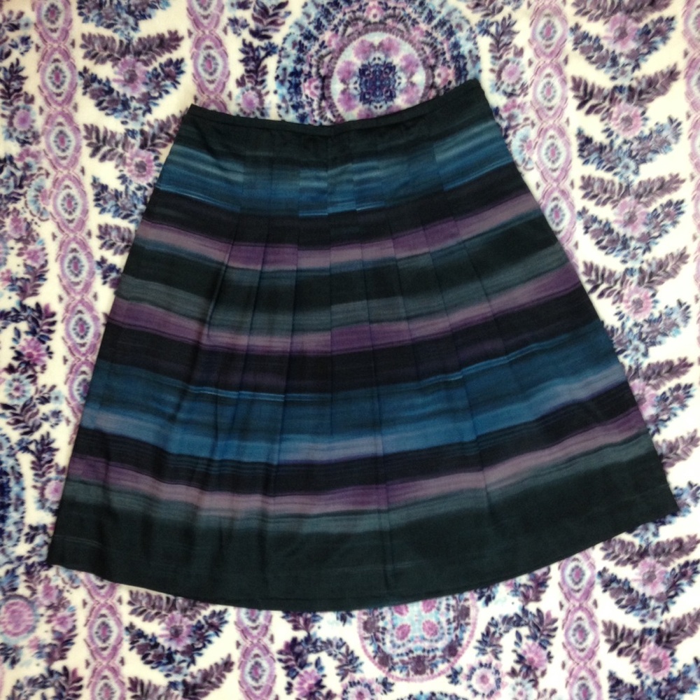 Ann Taylor LOFT Blue Purple Black Pleated Skirt