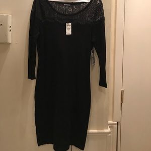 NWT Express Black Sweater Dress with Lace