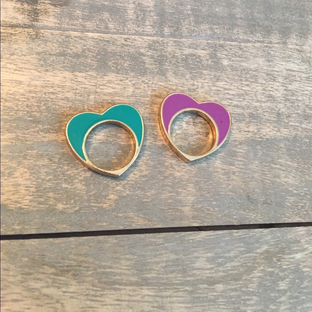 2 for 1 Rings heart shaped purple and green