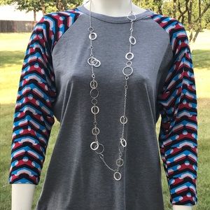 LuLaRoe Lg Randy, Gray with Red, White & Blue