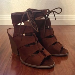 Suede Lace Up Chunky Heel