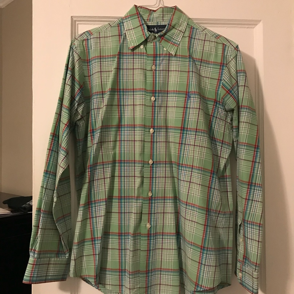 Ralph Lauren men’s green plaid button down shirt
