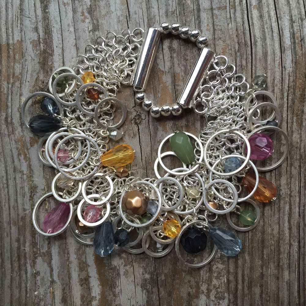 Colorful Silver and Beaded Chain Mail Bracelet