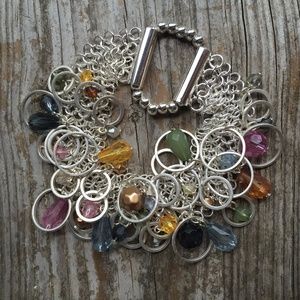Colorful Silver and Beaded Chain Mail Bracelet