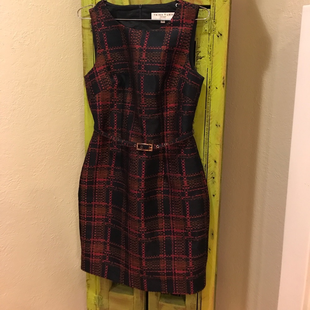 Trina Turk Dark Navy plaid sheath dress size 2