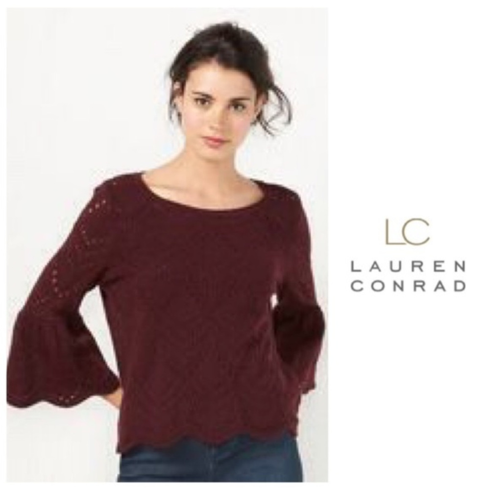 LC Lauren Conrad Sz S  L Wine Bell Sleeve Sweater - Picture 2 of 7