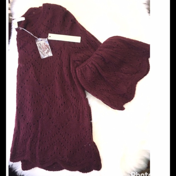 LC Lauren Conrad Sz S L Wine Bell Sleeve Sweater - Picture 4 of 7