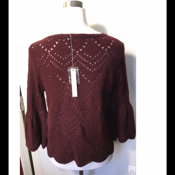 LC Lauren Conrad Sz S L Wine Bell Sleeve Sweater - Picture 7 of 7