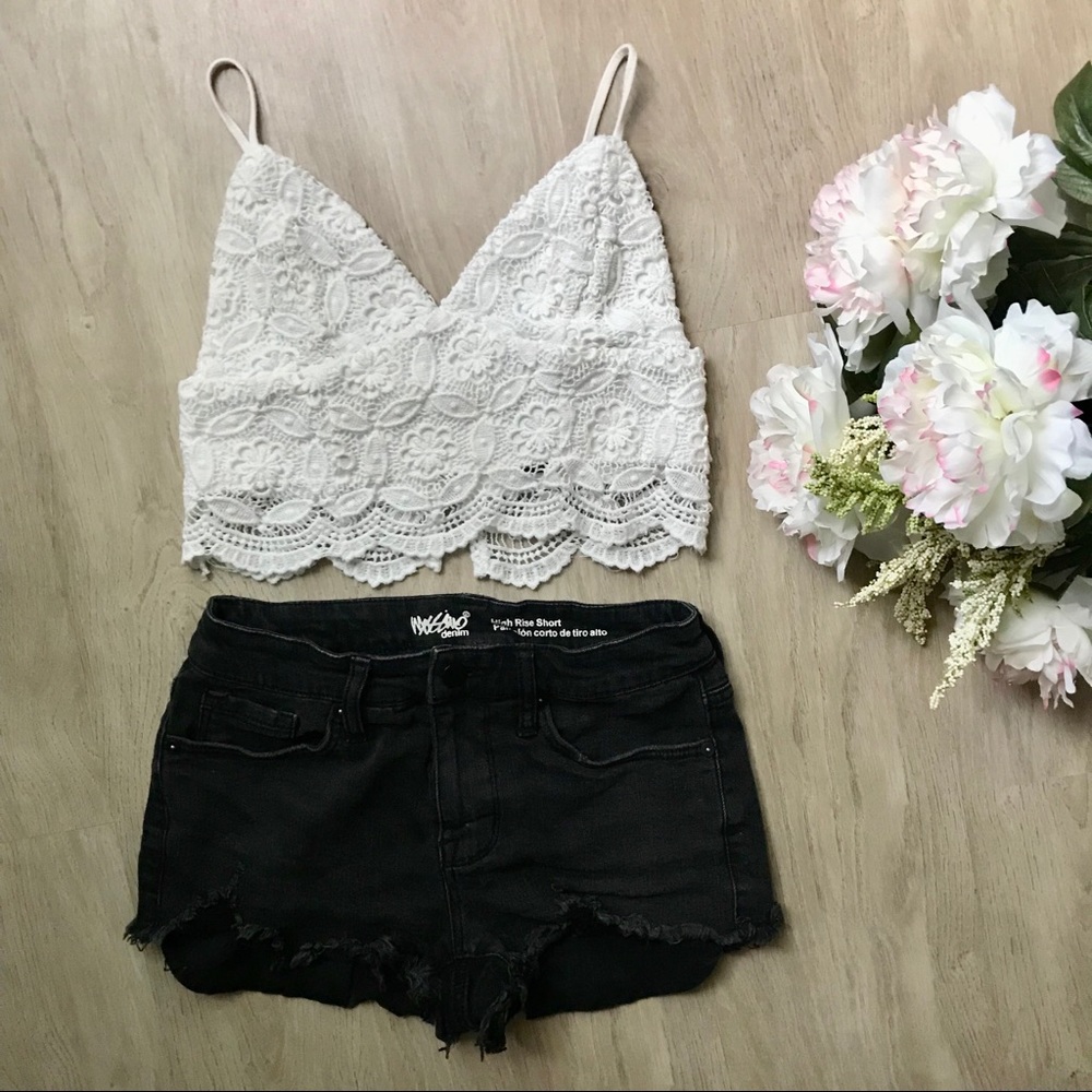 White Bralette/Crop Tank with Crochet Detailing