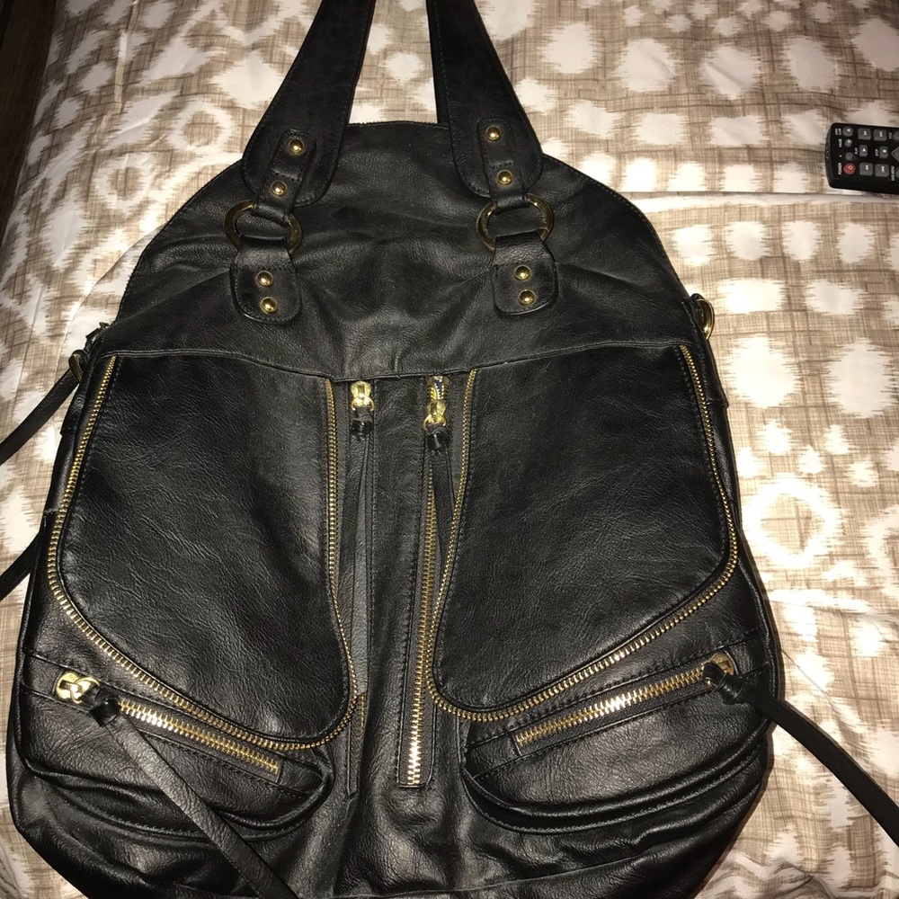 Black leather handbag