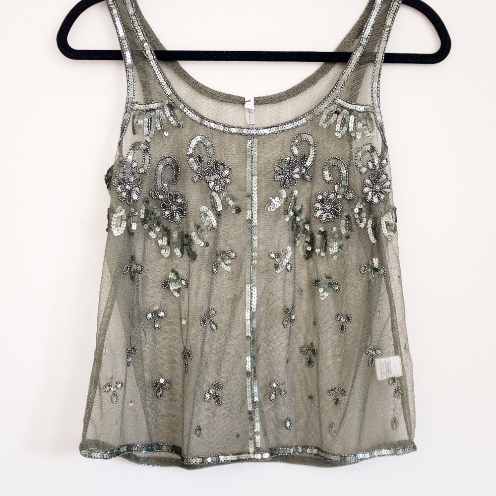 Willow & Clay Beaded Sequin Olive Top