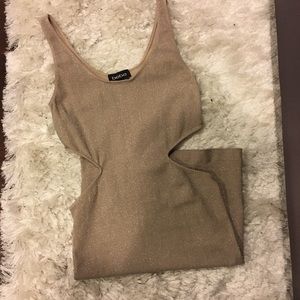 Bebe bodycon sparking champagne cut out dress