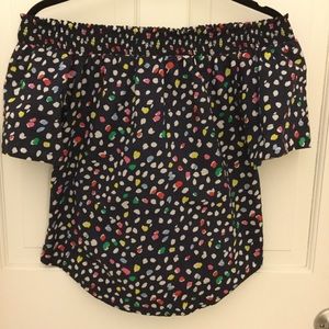 J crew off the shoulder polka dot top.