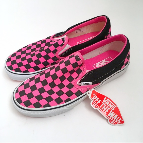 hot pink and black checkered vans