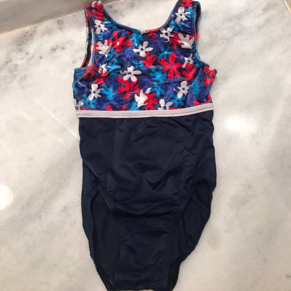 GK Elite Blue and Red  Floral Leotard