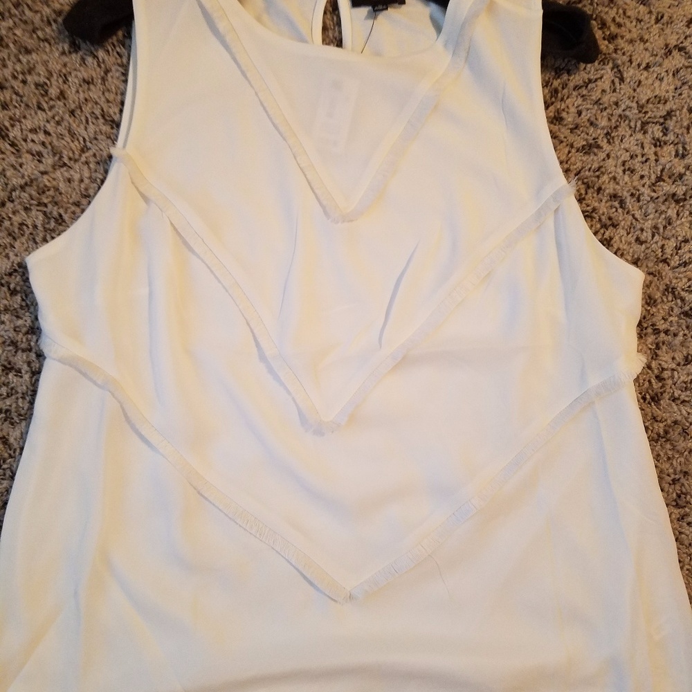White Sleeveless Top with Fringe