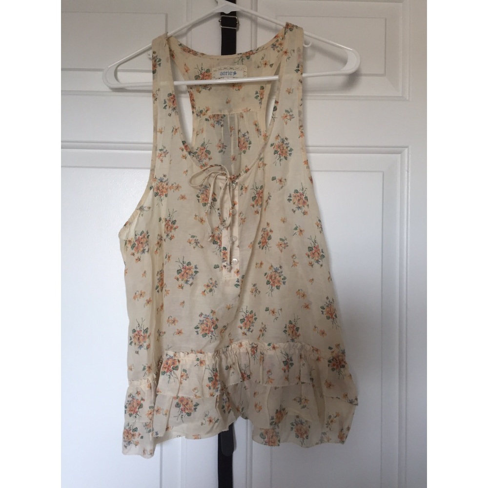 Aerie Linen Button-Up Floral Tank