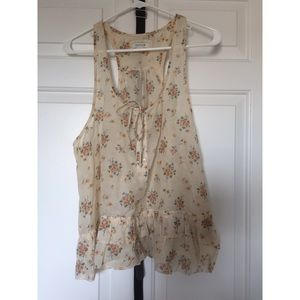 Aerie Linen Button-Up Floral Tank