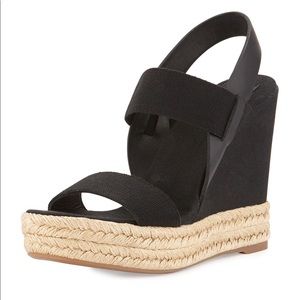Tory Burch Black Two-Band Canvas Wedge Sandal
