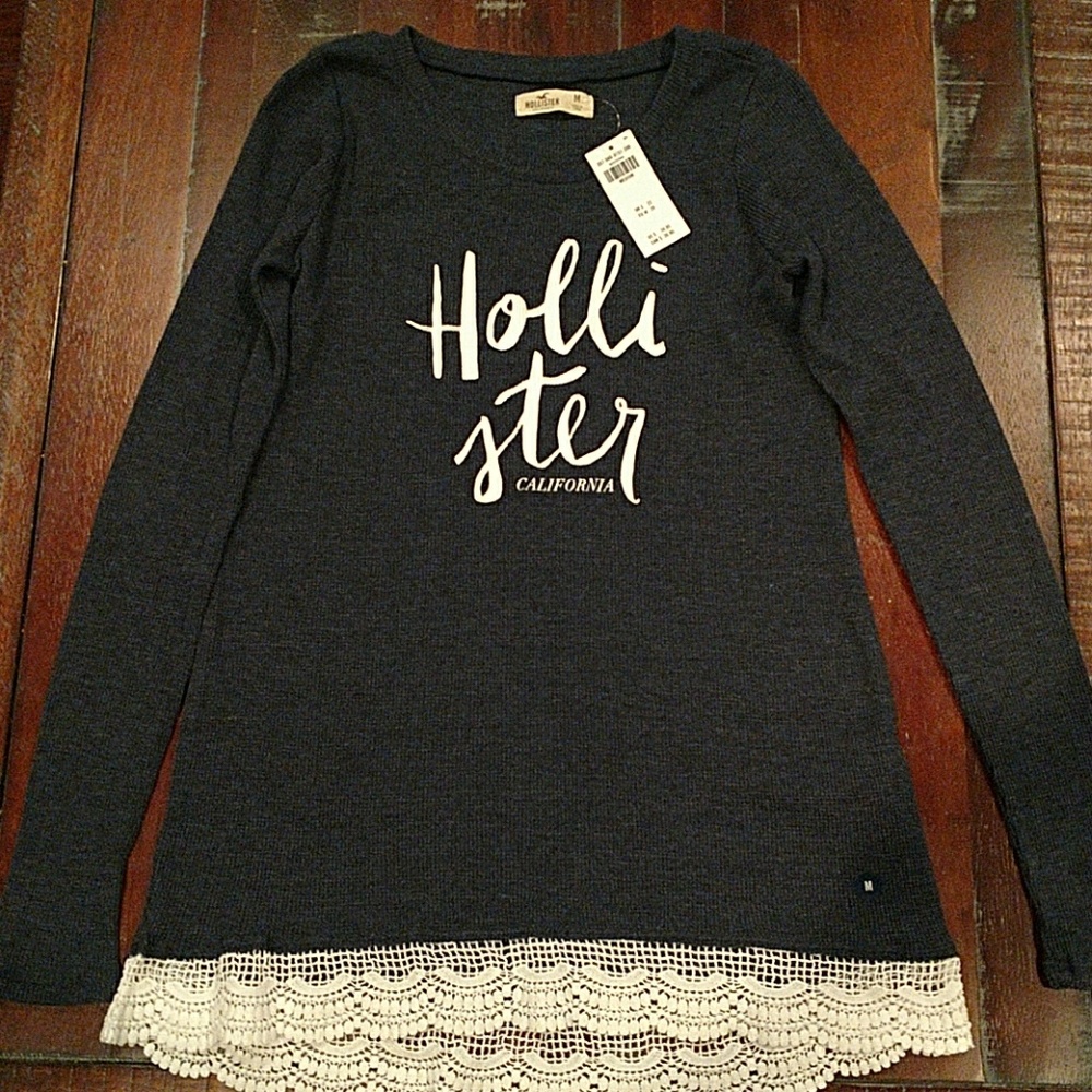 Hollister long sleeve shirt with lace trim medium