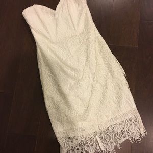Strapless white lace dress