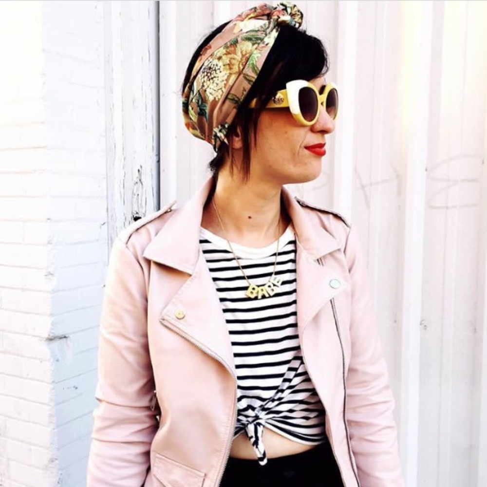 Blush pink faux leather jacket (size small)