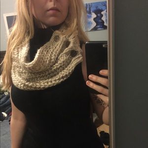 Cream Knit Circle Scarf with Buttons