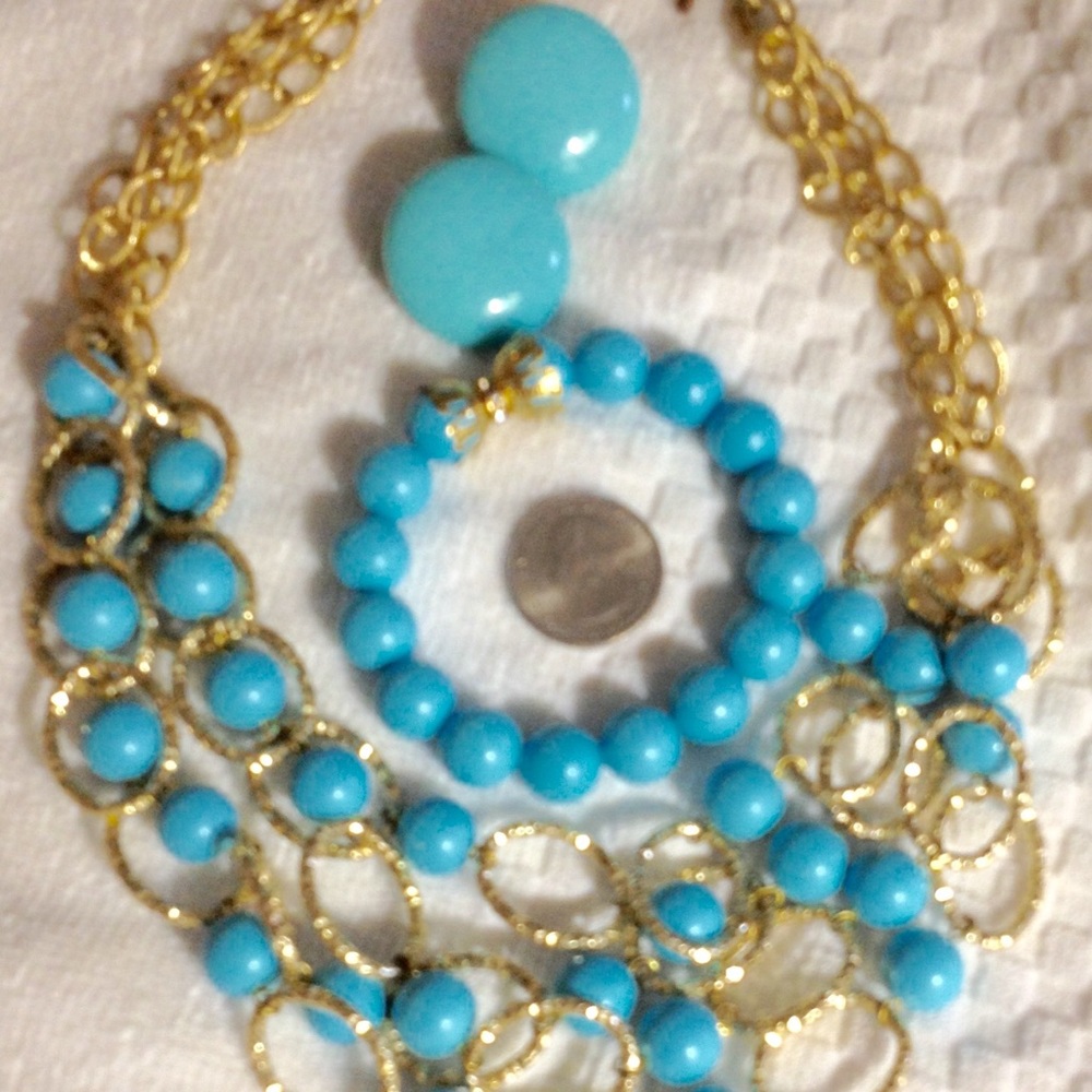 Turquoise blue necklace earrings bracelet