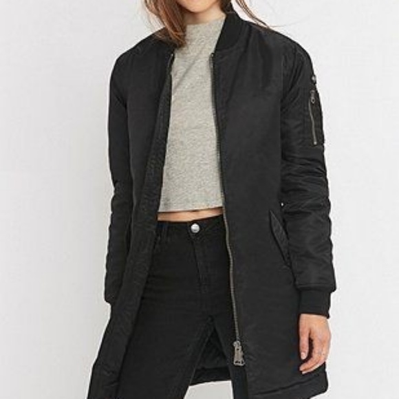  SALE TILL MIDNIGH Long Black Bomber Jacket - Picture 7 of 8