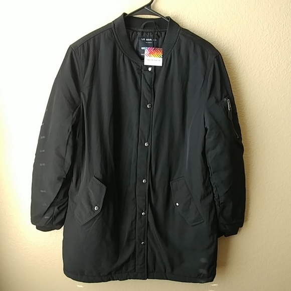  SALE TILL MIDNIGH Long Black Bomber Jacket - Picture 4 of 8