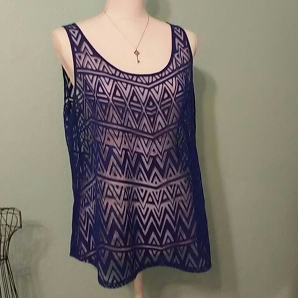 Apt. 9 Tops - APT.9 Sleeve Less Sheer Aztec Top