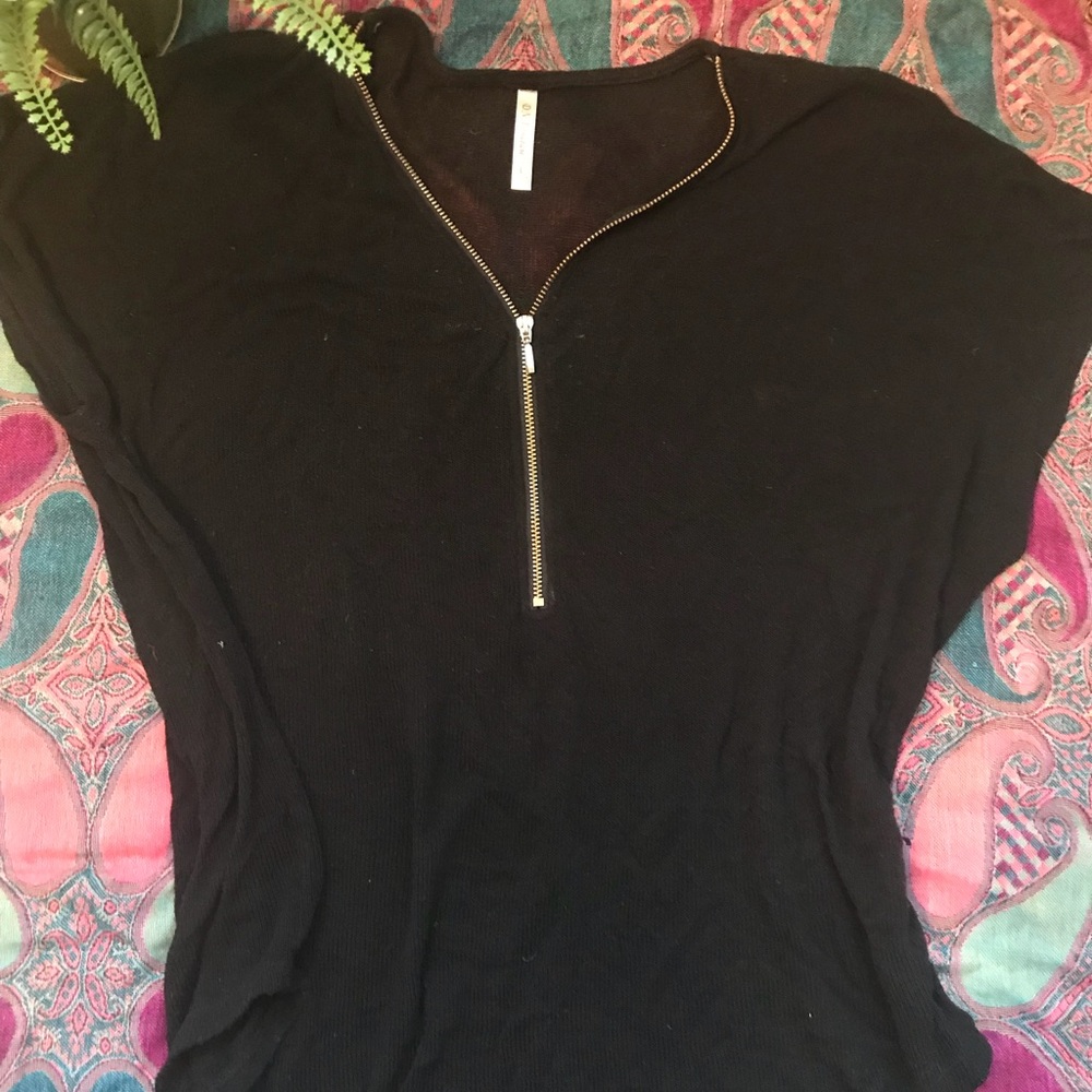 Black, sexy gold V neck zip blouse!