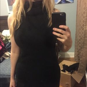 Black Cowl Neck Sleeve-less Sweater