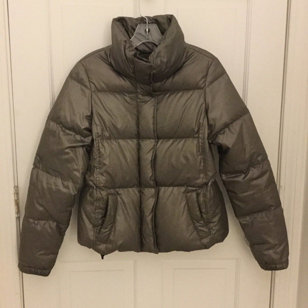 Woolrich dark grey metallic down puffer coat