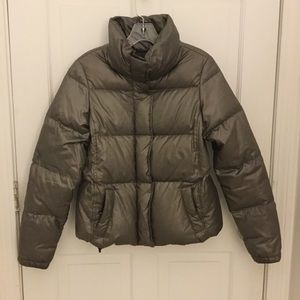 Woolrich dark grey metallic down puffer coat