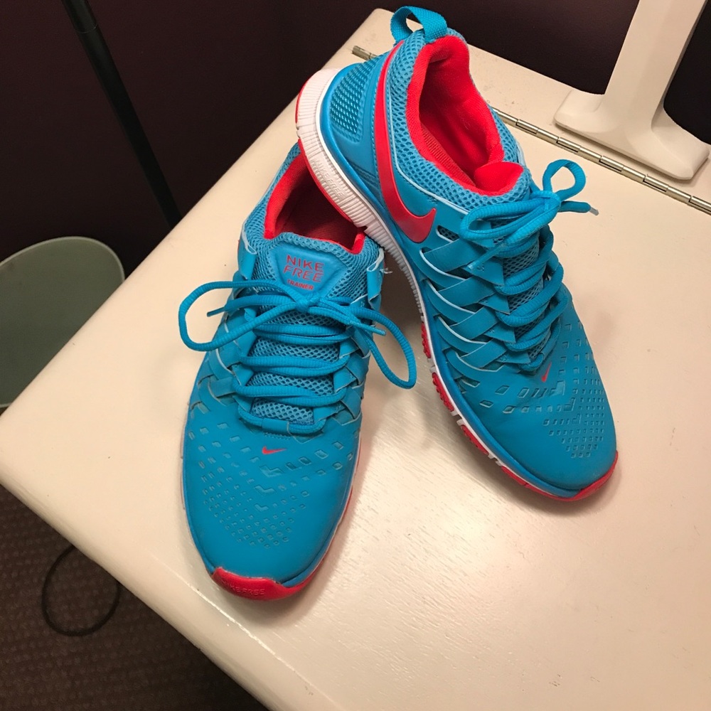 Blue and red Nike Free Trainers