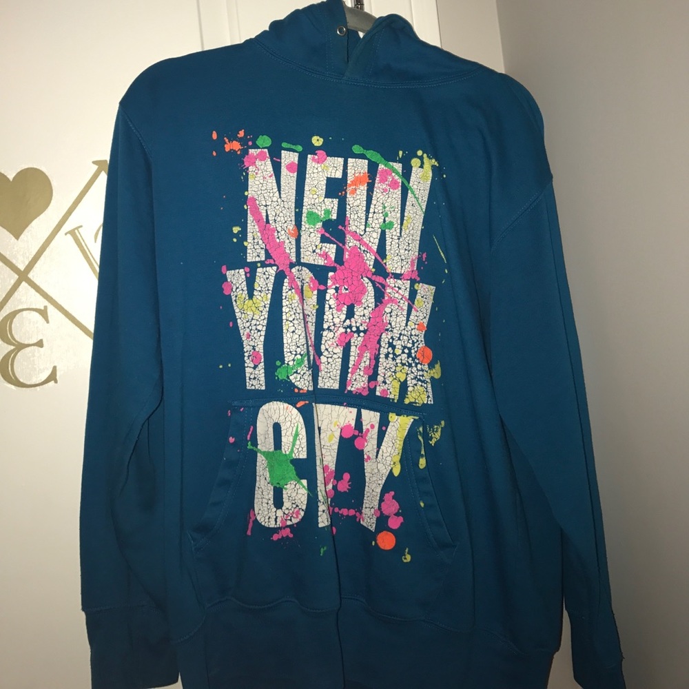 Blue color splattered medium hoodie
