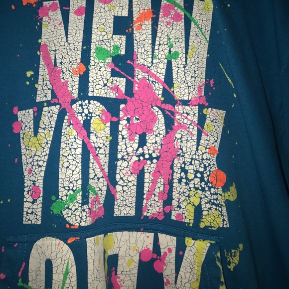 Blue color splattered medium hoodie - Picture 2 of 7