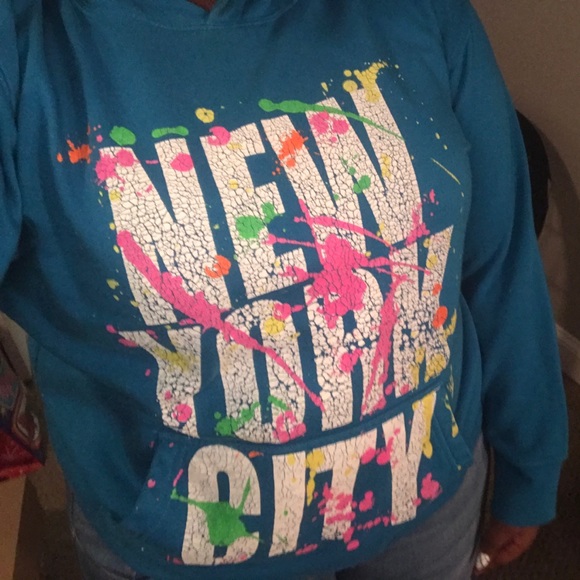 Blue color splattered medium hoodie - Picture 5 of 7
