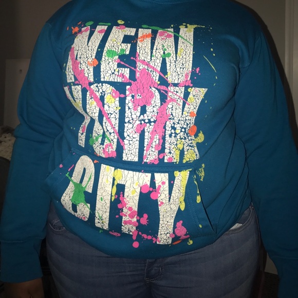 Blue color splattered medium hoodie - Picture 6 of 7
