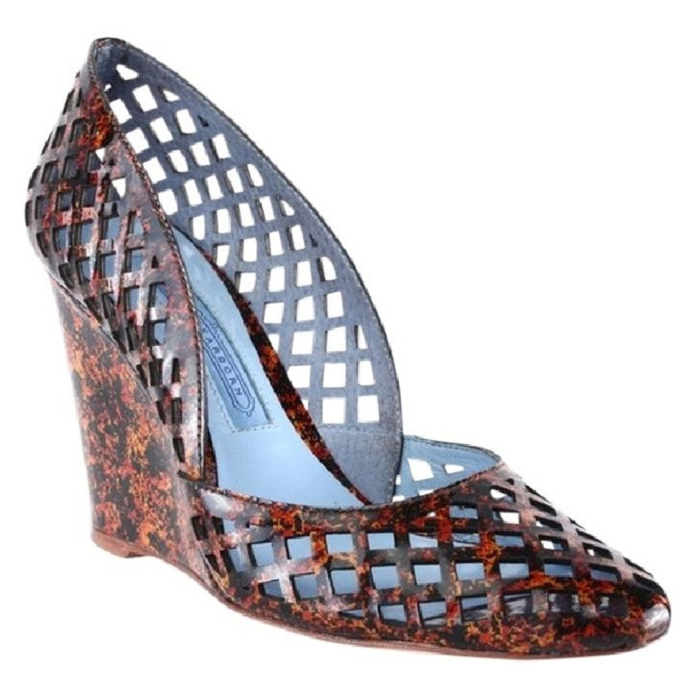 Ashley Dearborn HARLOW Laser Cut Tortoise Patent Leather Wedges Size 38EU 7.5US