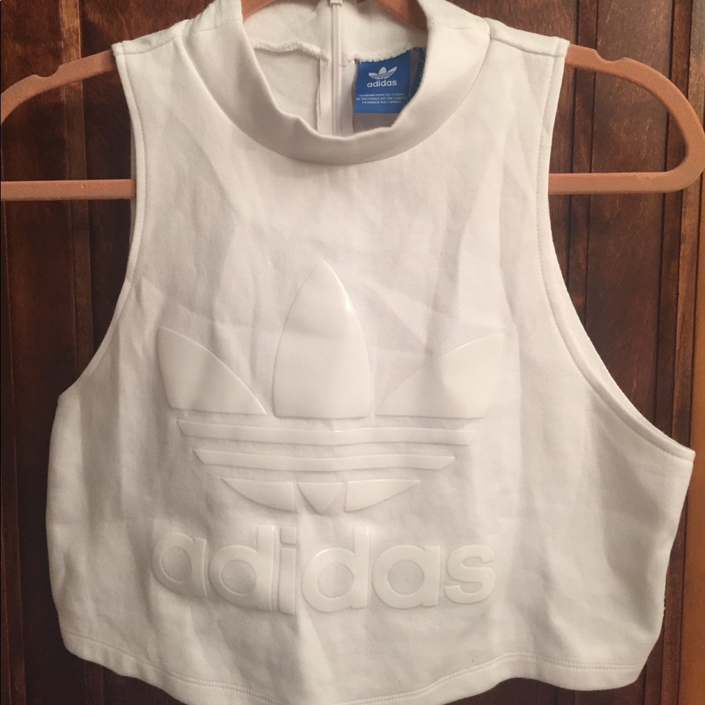 White Adidas brand crop top