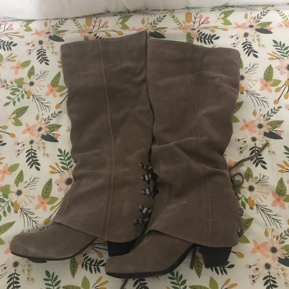 Grey suede over the knee boots