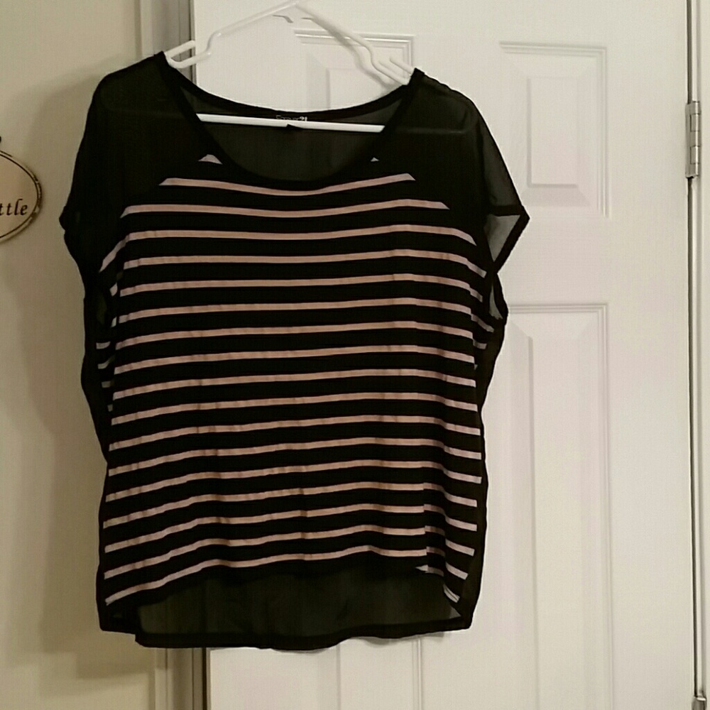 Black stripe sheer back top