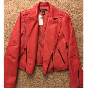 BRAND NEW!! INC RED FAUX LEATHER MOTO JACKET!