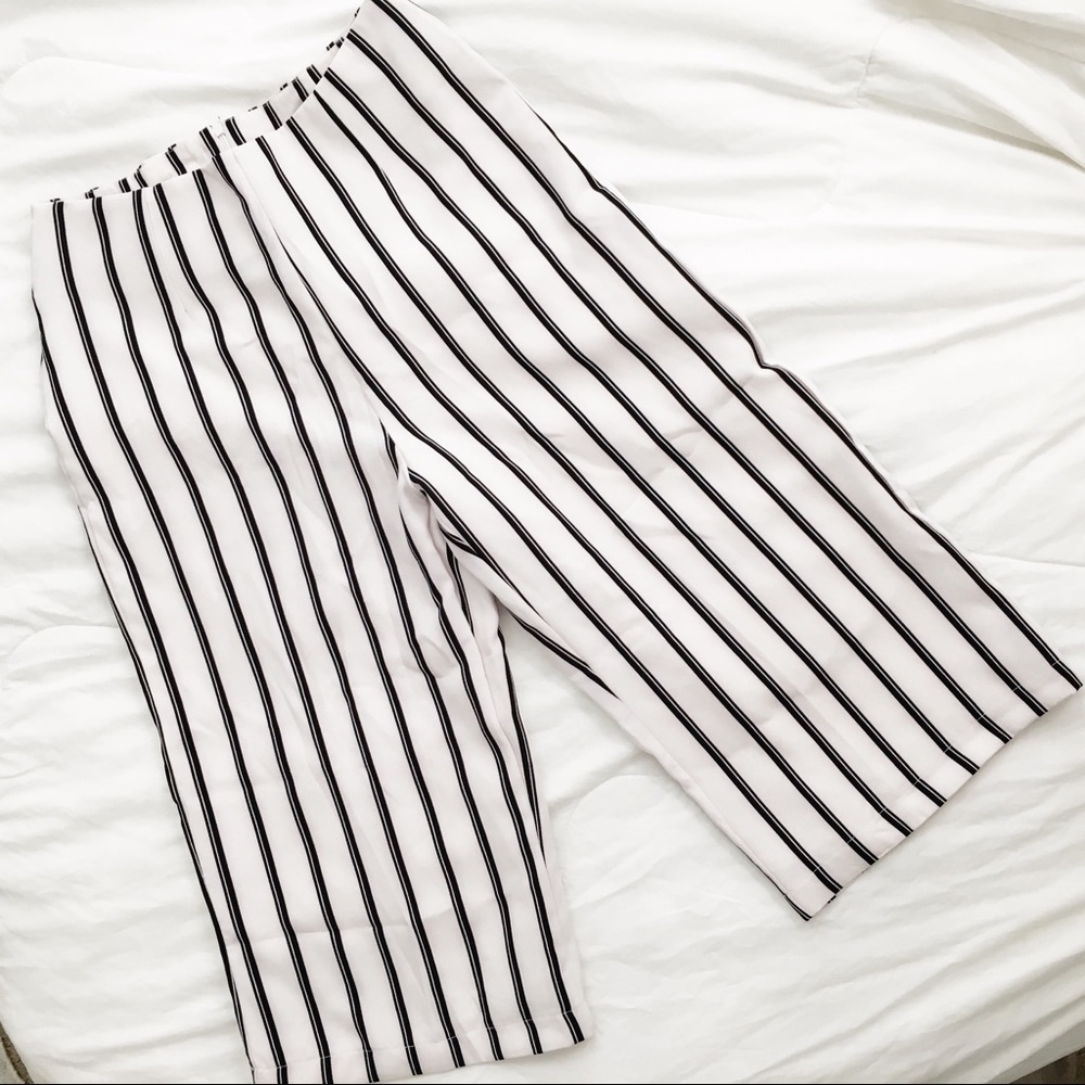 black and white striped culotte