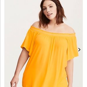Yellow Torrid embroidered smocked tee