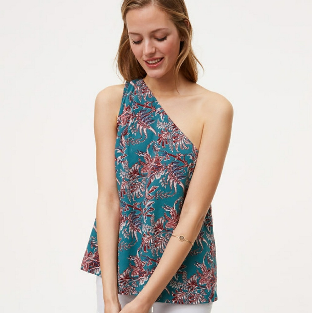NWT LOFT Floral One-Shoulder Top Size Large