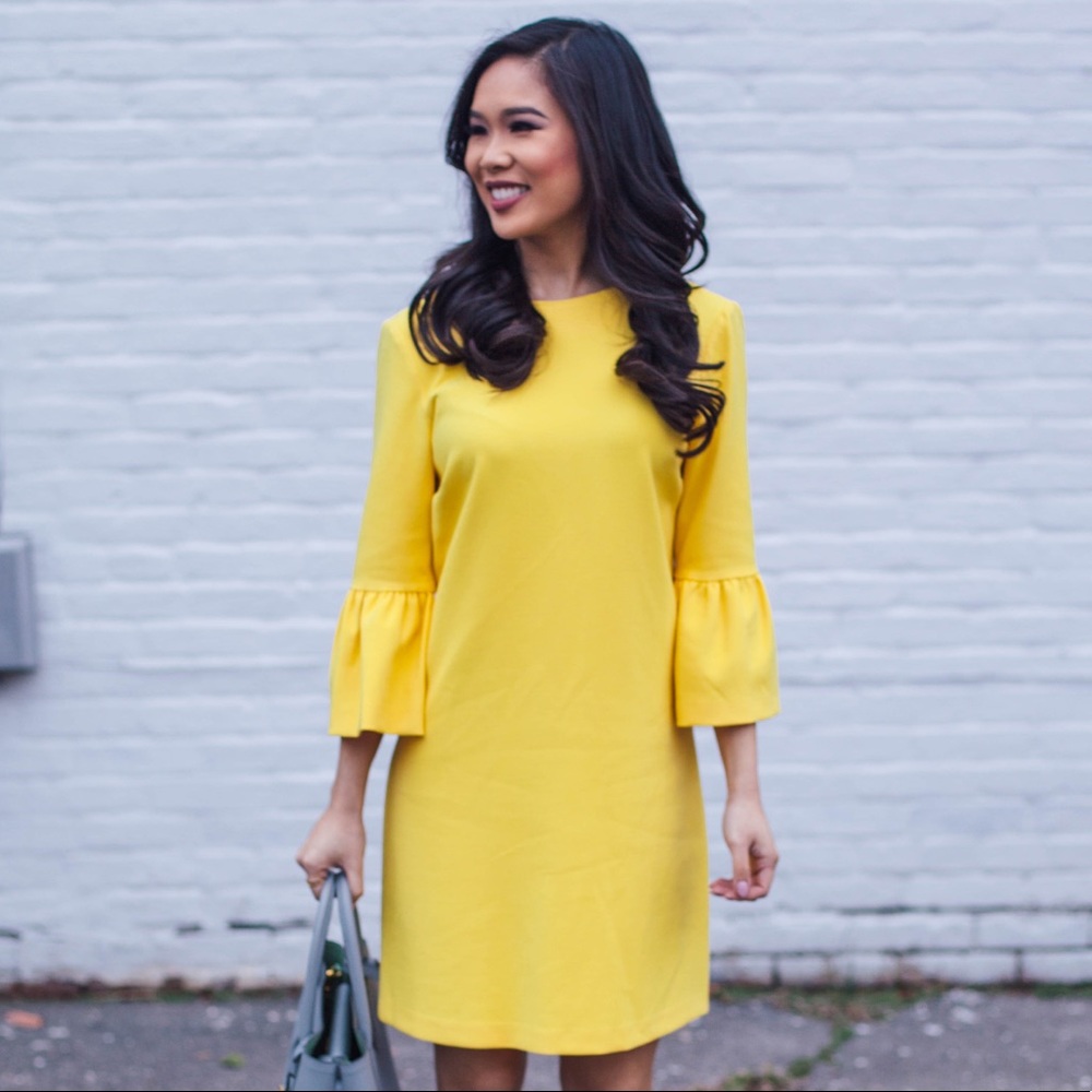 Zara Yellow Dress With Frilled Sleeves